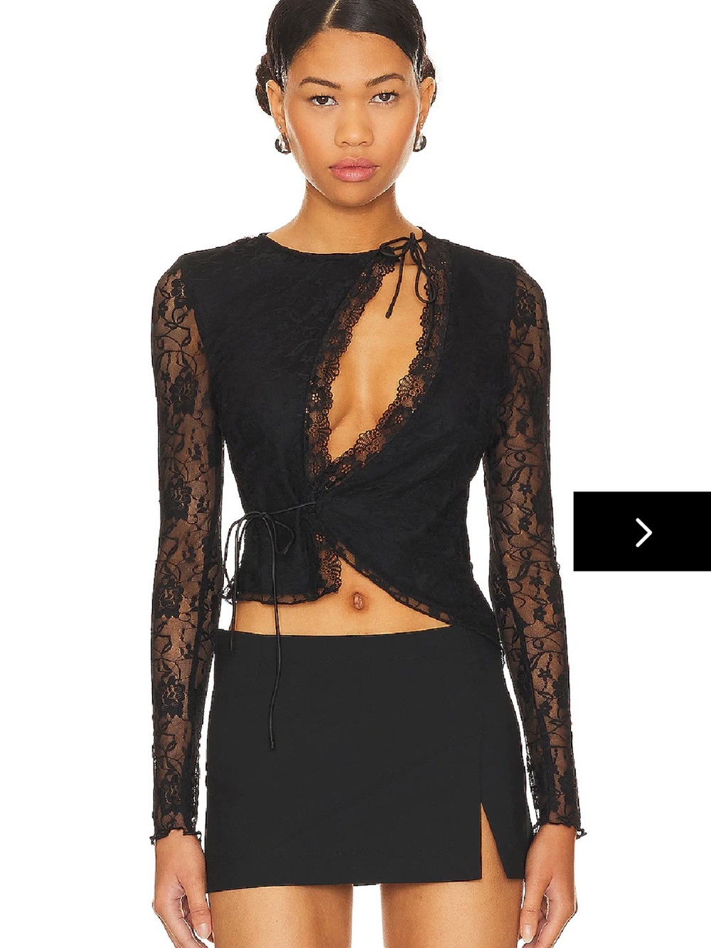 superdown Anahi Black Lace Wrap Crop Top